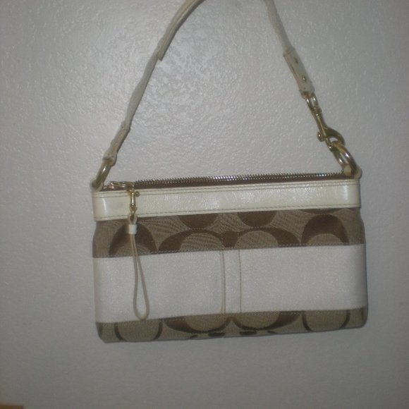 COACH SIGNATURE STRIPE HANDBAG #H0626-10120 Tan White - Picture 3 of 6